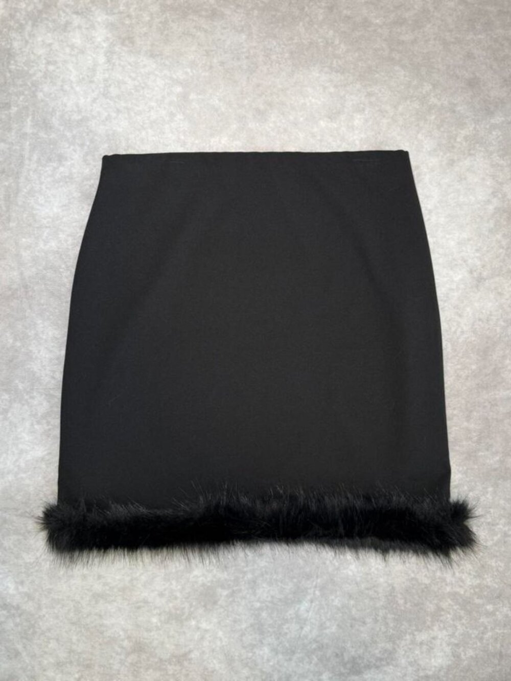 ASOS Black Faux Fur Trim Mini Skirt | Elastic Waist Y2K Going Out Skirt, Size 6